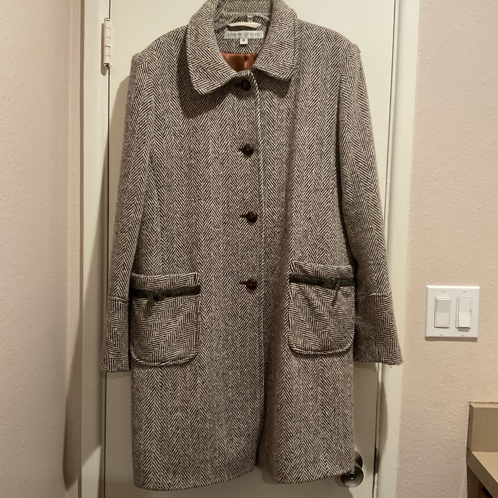 Size 16 wool Herringbone Trench Coat fully lined jacket women's wool blend